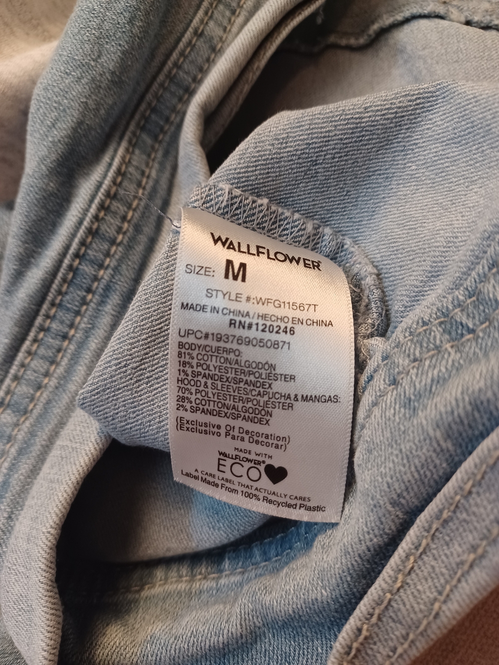 Wallflower The Dreamer Fit Knit-Sleeve Hooded Jean Jacket Juniors Size Medium - Picture 4 of 7